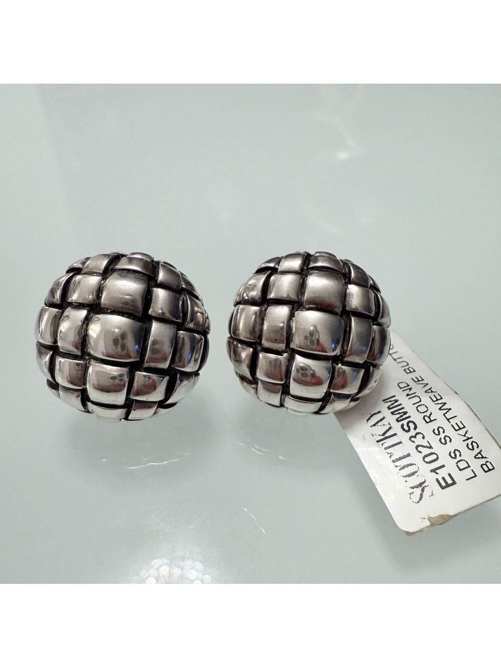 SCOTT KAY STERLING SILVER BASKETWEAVE ROUND BUTTON STUDS EARRINGS NWT